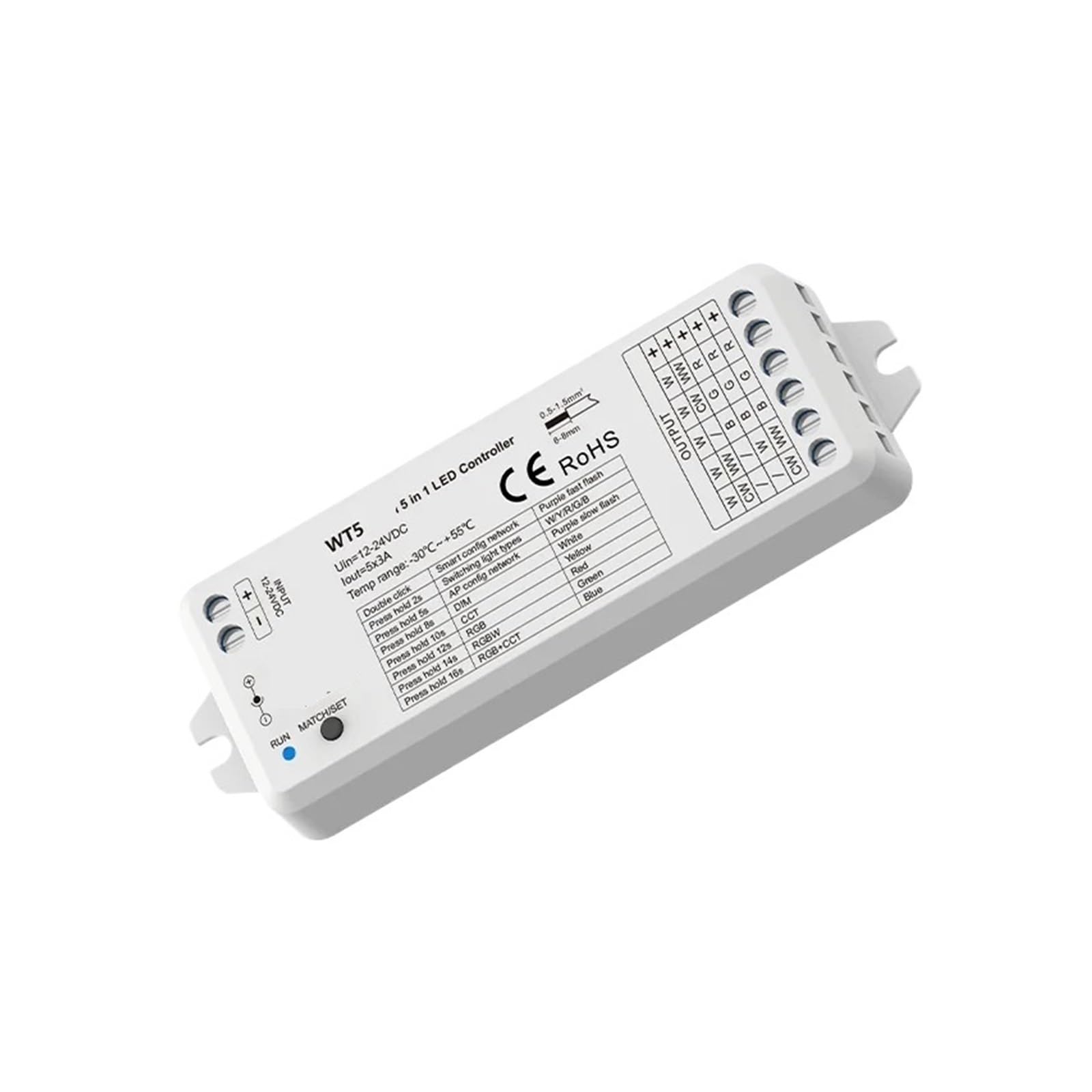 Controlador WT5 RGBCCT de 12-24V para crear ambientes personalizados en el salón de casa
