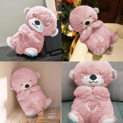 Image of Niku Breathing Teddy Bear Otter Soft Toys for Kids Baby Girls Wine Colour | Glowing Music for Baby Sensory Sleep | Lights Rhythmic Simulation Plush with Soothing Sound | Best Birthday Gift