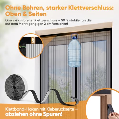 Sekey Fliegengitter Balkontür Magnet, Insektenschutz Tür 90x200 cm, Ohne Bohren, Stärkere Magneten als beim Klassik, Lichtdurchlässig, Reißfest, Wetterfest, Langlebig, 4cm Klettband Oben, Schwarz