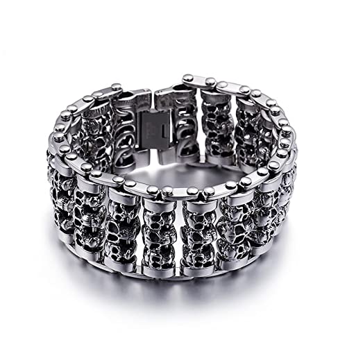 Cuban Link Bracelet for Men Black, Bangle Bracelets Skeleton Stainless Steel Bracelet for Men