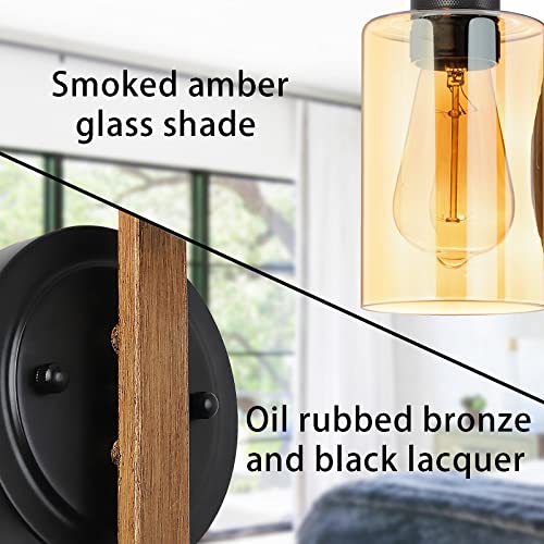 Image of Plug in Wall Sconces Set of Two with Touch Switch Vintage Dimmable Plug in Wall Lights Fixtures with Amber Glass Wall Mounted Bedside Lamps for Bedroom Nightstand Headboard Reading Living Room