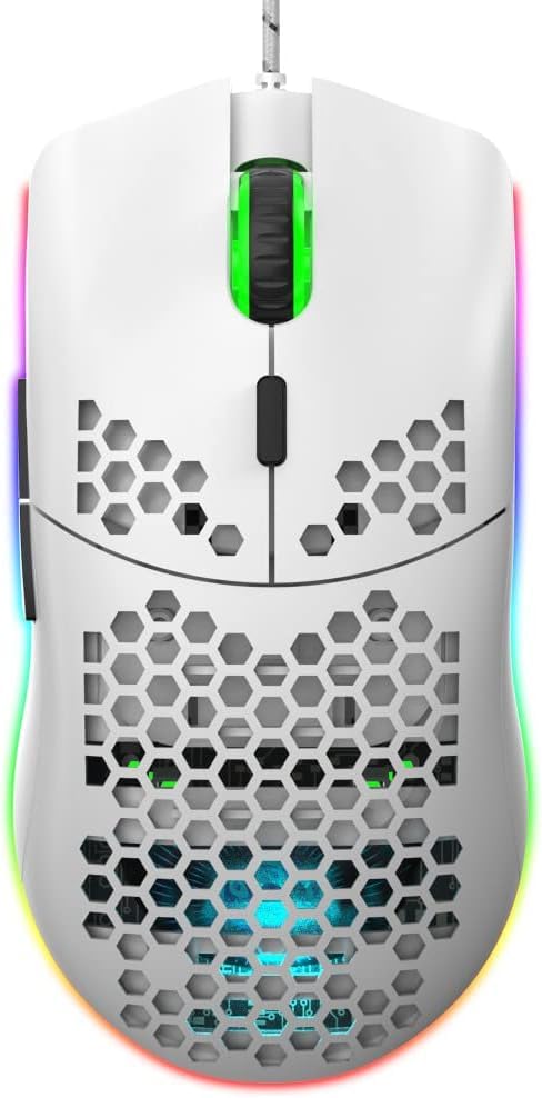 USB Gaming Mouse, Senbos Honeycomb Hollow Design Ergonomic Wired Mouse with Backlight, up to 6400 DPI, RGB Gaming Mouse for Mac, Laptop, Computer, White