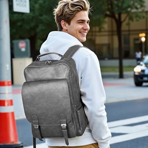 Laptop Backpack for Men Womne 15.6 Inch Waterproof Daily Purse Casual Carry On College Daypack with USB Charging Port Airline Flight Approved Personal Item Bag for Work School Travel (Gray)2