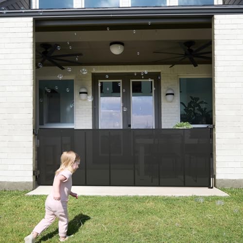 Image of Cumbor 120" Retractable Baby Gates, Extra Long Mesh Dog & Child Gates for Wide Doorways, Wide Pet Safety Fence for Stairs, Hallways, Large Opening, Indoor/Outdoor (Black)