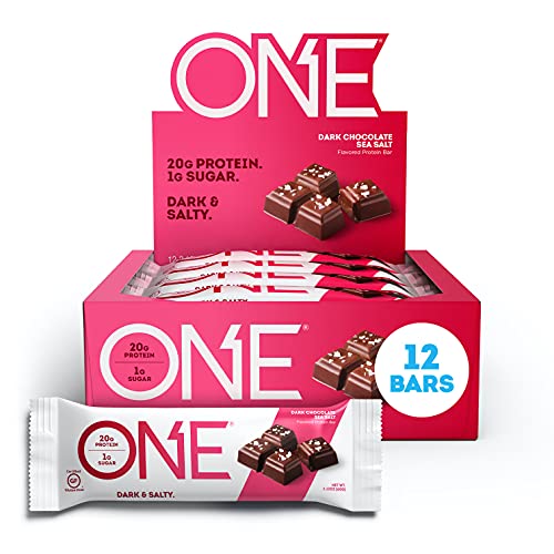 ONE Protein Bars, Dark Chocolate Sea Salt, Gluten Free Protein Bars with 20g Protein and only 1g Sugar, Guilt-Free Snacking for High Protein Diets, 2.12 oz (12 Pack)