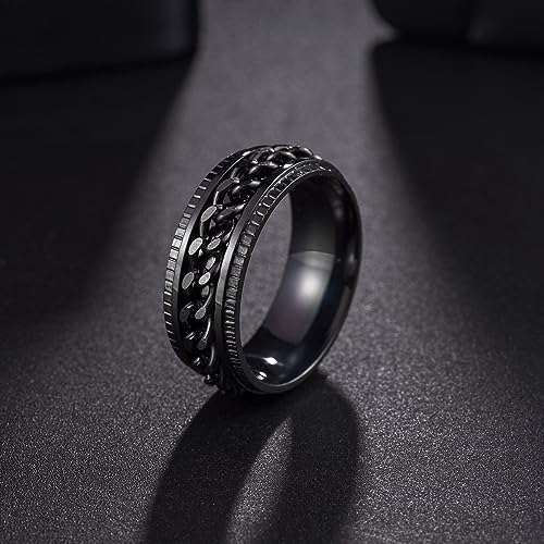 Udolfly USR0826 Mens Fidget Rings Anxiety Rings For Men Womens Chain Spinner Rings For Adults Titanium Steel Ring Black Black Size 10 thumb #1