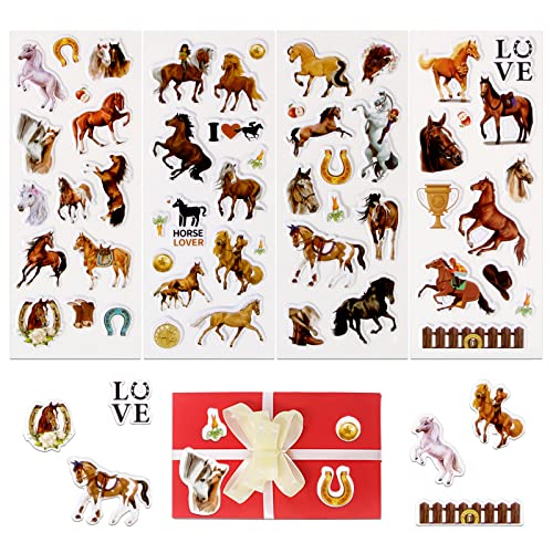 COLOFALLA 8 Feuilles Autocollants Chevaux Stickers 3D Gommettes Scrapbooking Accessoires Fête Décoration Album Journal Noël Cadeau Enfant Motivation Positifs