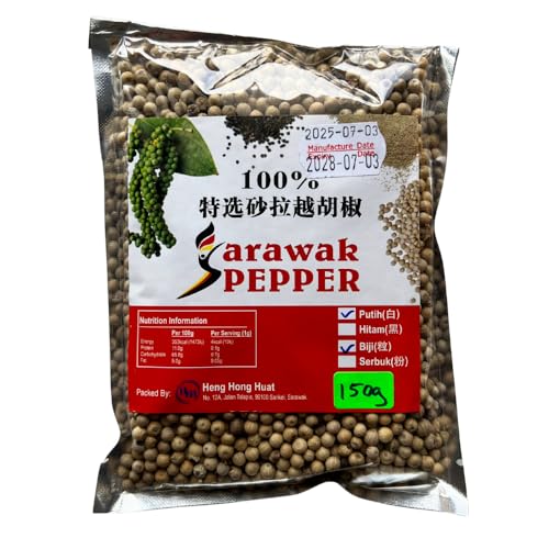 Pimienta blanca Sarawak en grano 150 g - Especia - Molinillo de pimienta Cocina refinada - Condimento gastronómico premium