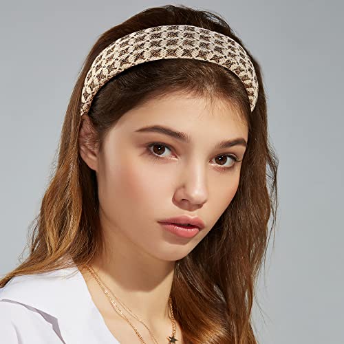 Vocoste AVOCO2304170936 1 Pcs Tweed Padded Headband, Fashion Hairband For Woman Non Slip, Knitted Check Pattern White thumb #1