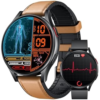 Smartwatch Herren mit EKG+𝐇𝐑𝐕 Blutdruck 𝐁𝐥𝐮𝐭𝐳𝐮𝐜𝐤𝐞𝐫: Smart Watch Uhr 1,43" Rund AMOLED Lederarmband Armbanduhr Wasserdicht Herzfrequenz Schrittzähler Telefonfunktion Fitnessuhr Android iOS