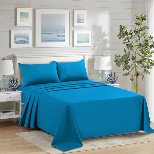 HADI LONDON Polycotton Flat Sheets for Single Double King Size Bed Softest Anti Wrinkle Non-Iron Plain Dyed Top Sheet with 200 Thread Count Ideal for Winter & Summer Bedding (Teal Double)