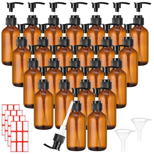 Tanlade Glas-Pumpflaschenspender, 118 ml, Reiseflaschen mit Pumpe, nachfüllbare Glasbehälter für Toilettenartikel, Lotion, Flüssigseife, Shampoo, ätherische Öle, Kosmetik, Reisezubehör