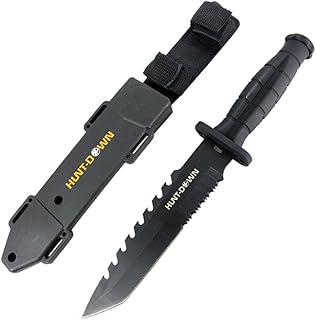 13" Tanto Point Hunting Knife with Plastic Sheath Grenade Design Handle - HUNT-DOWN