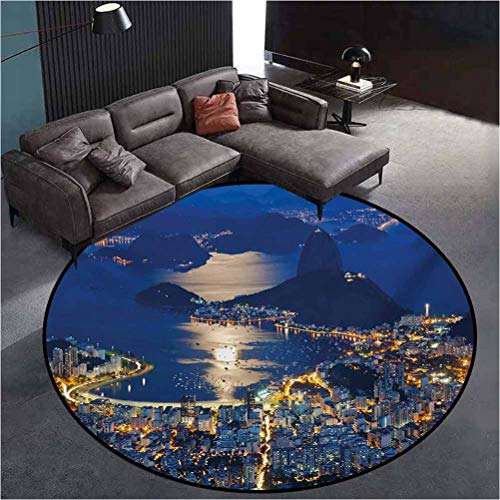 Night Round Soft Rug for Living Room Girls Rooms Aerial View of Mountain
