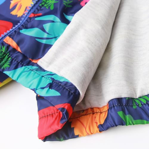 KISBINI Toddler Boy's Cartoon Dinosaur Zip Jacket Lightweight Hooded Windbreakers Outdoor Raincoat4