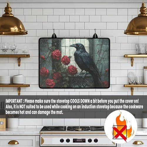 Image of Stove Top Cover for Electric Stove Versatile Induction Electric Cooktop Protector with Non-Slip Rubber Backing Heat Resistant Mat for Easy Storage, 29 x 21 Inch, Raven Rose