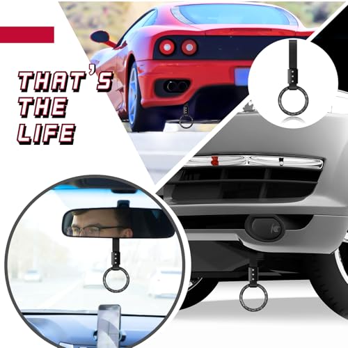 Image of Fabbay Round Car Handle Strap Drift Charm Car Accessories Bling Handle Ring for Women Rear Bumper Warning Ring Decor for Auto Bus Interior Exterior Decoration (Black, Round Style)