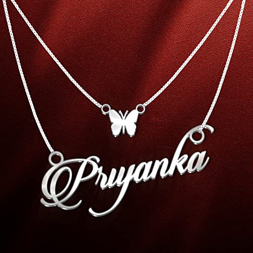 Image of Priyanka Cursive Gold & Silver Name Pendant Necklace, Best Jewelry Gift for Girls.
