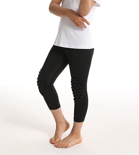 Miniatura 4 de Topeter Pantalones de compresión de baloncesto juvenil con rodilleras y almohadilla para glúteos, mallas deportivas acolchadas 34 para niños