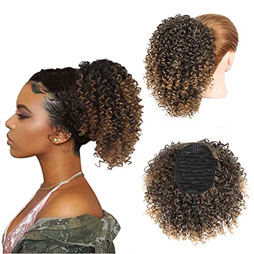 Drawstring Ponytail Afro Kinky Curly Ponytail for Women,Clip in Hair Extension Kinky Curly Ponytail Drawstring Natural Looking Ponytail Hairpiece
