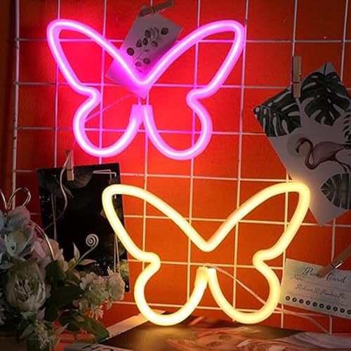 Image of 2PCS LED Neon Light Sign Butterfly Neon Signs Home Night Lights for Kids' Bedroom Decorative lamps Wall Art Romantic Christmas Birthday Gift