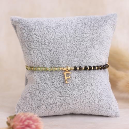 Gold Beaded Natural Stone Initial Bracelets for Women, Boho Handmade Dark Green Personalized Turquoise Gemstone Beads Letter Name Adjustable Bracelet Bohemian Jewelry Gift - Image 8