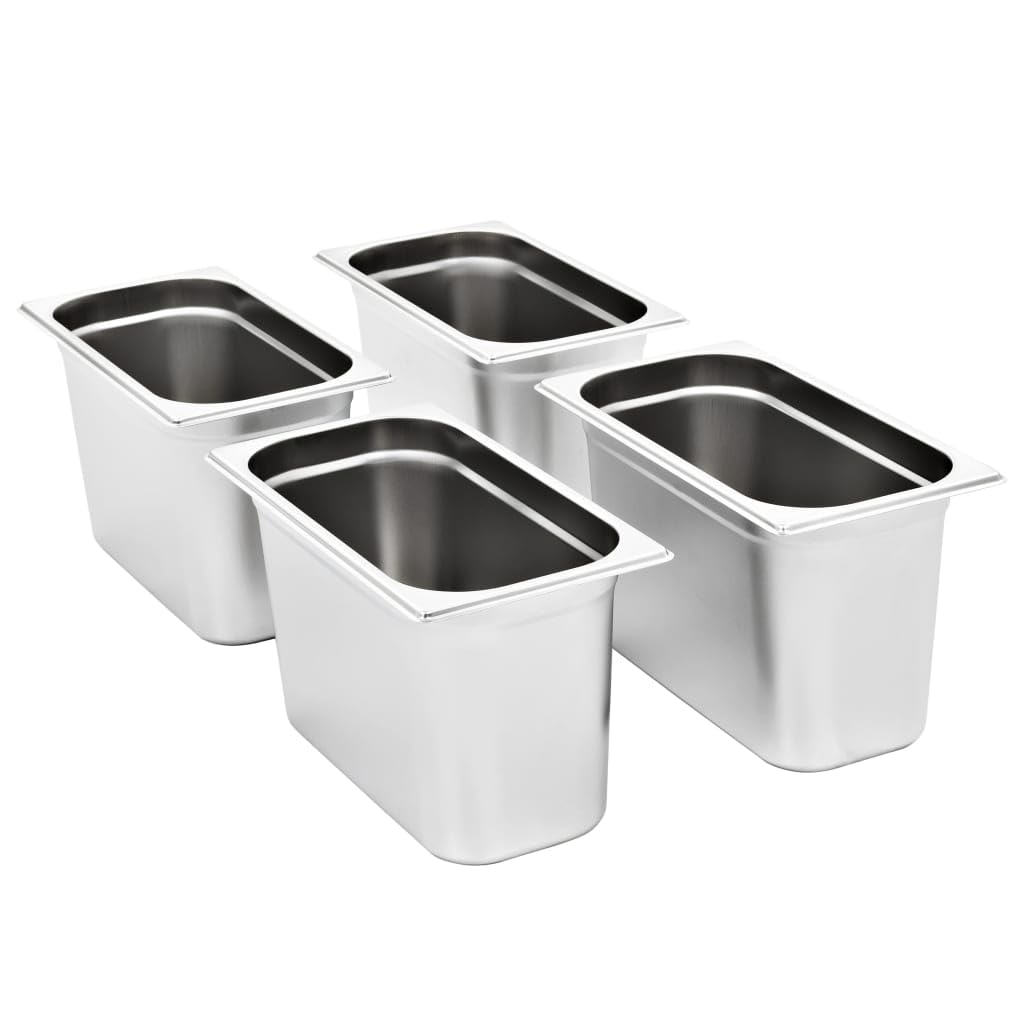 Bandejas Gastronorm 4 Unidades GN 1/3 200 mm Acero Inoxidable Plateado,50897
