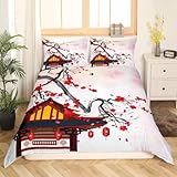 Funda Nordica Cama 90 Flores de Cerezo Japonesas, Ropa de Cama 135x190 cm y 2 x Fundas de Almohada OPQ744