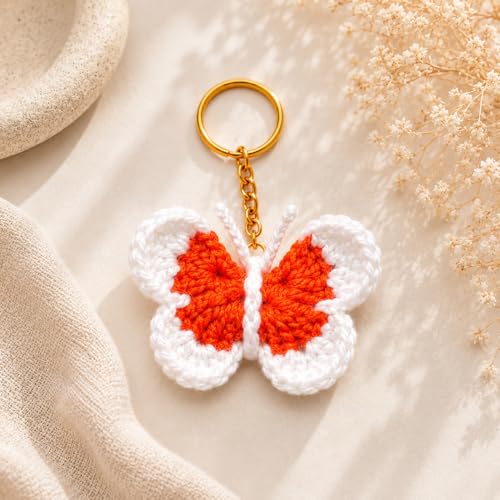 Image of Handmade Crochet Keychain for Women & Girls, Cute Yarn Key Ring, Bag Charm, Car Key Holder & Gift, Aesthetic Handmade Floral Accessory
