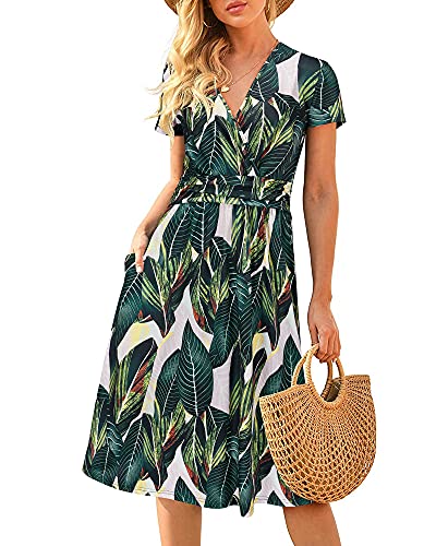 Image of Newshows Women's Pockets Wrap V Neck Floral Summer Vacation Casual Sundress | Wrinkle Free, Stretchy, Summer Beach Floral Sundress 2026, Casual Dress for Vacation, Guaduation, Side Pockets, A-line
