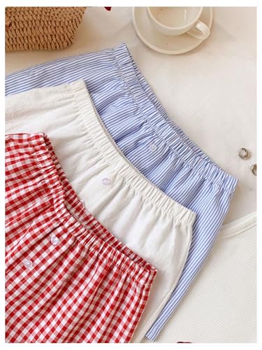 Image of MakeMeChic Women's 3 Pack Linen Shorts Gingham Striped Beach Shorts | Summer, Plaid, Cover Up Shorts