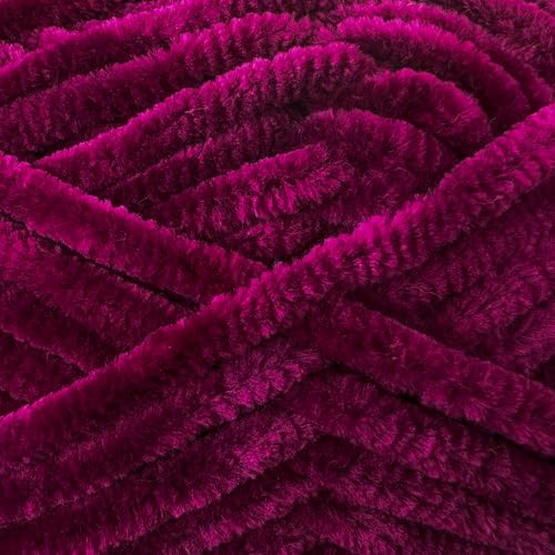 Image of Cuddly Velvet Chenille Yarn, Super Soft Fluffy Bulky for Knitting Crocheting Crafting Blanket Amigurumi, Durable for Shedding, 100 Gram (3.53 Ounces) 109 Yards (100 Meters) (Mulberry)