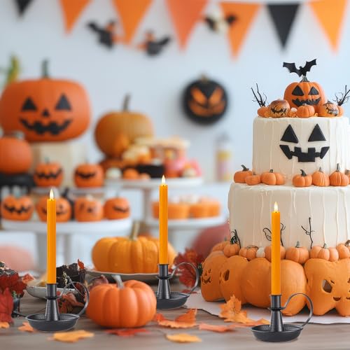 Image of 6 Pack Orange Flameless Taper Candles with Remote&Timer, Thanksgiving Battery Operated Candles with Flickering Wick, Fall Candlestick Harvest and Thanksgiving for Home Decor