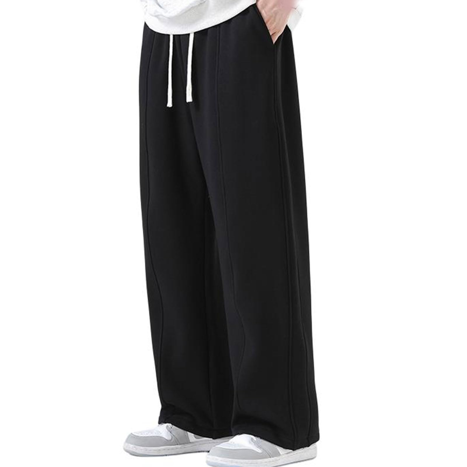 SHAGGA Pantalones deportivos para hombre, pierna recta, dobladillo sin puños, ajuste holgado, pantalones deportivos con bolsillos para correr y entrenar