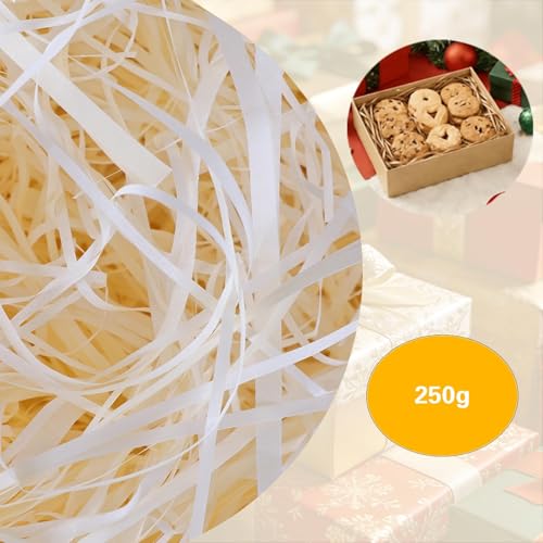 Nasxkji 250g Füllmaterial Geschenk Hellchampagner Verpackungsmaterial Füllmaterial Raffia Deko Stroh für Geburtstag Jahrestag Abschlussfeier Neujahr Geschenk DIY Dekorations