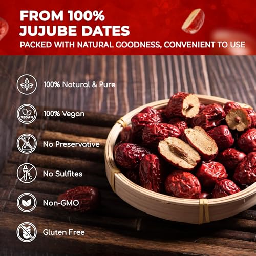 Image of Lavendium, Premium 25oz Dried Jujube Dates, 100% Natural & Pure Red Dates, No Additives or Preservatives, Non-GMO, Gluten-Free, Plant-Based & Vegan, Perfect for Snacking, Tea & Cooking