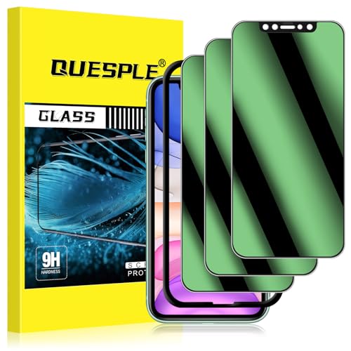 QUESPLE Protector de pantalla verde de privacidad para iPhone 11/XR, protección ocular antiluz azul, antiespía, vidrio templado 9H, sin burbujas (3 unidades)