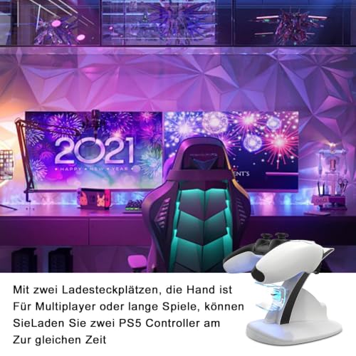 PS5 Controller Ladestation, Controller Ladegeräts Dual-USB Schnellladung PS5 Ladestation mit Ladekabel PS5 Zubehör für PlayStation 5 – Ansicht 4