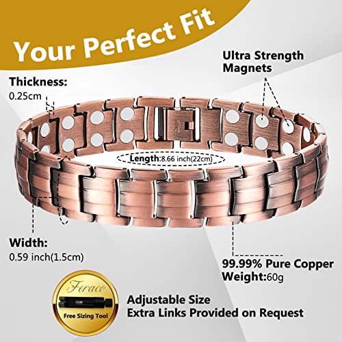 Feraco Men's Copper Magnetic Bracelet Elegant 99.99% Solid Copper Bracelets With Double-Row Strong Magnets (Copper) #TOP1