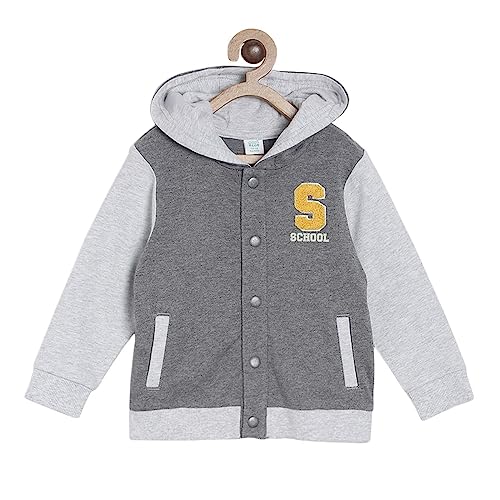 Image of miniklub Boys Grey Solid Hooded Sweatshirt