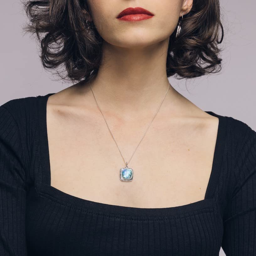 Miniatura 5 de Joolala Patina Roman Glass Pendant, Sterling Silver Womens Necklace, 925 Sterling Silver, Oxidized Finish, Elegant and Stylish, Ideal Gift for Her
