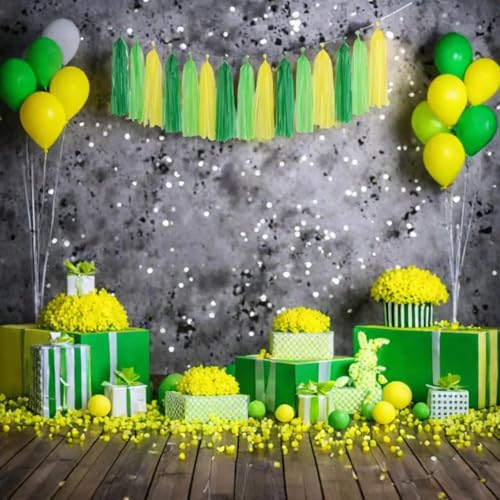 Image of Green Light Green and Yellow Tassel Garland Banner Paper Tassels for Party Decorations,Pack of 15