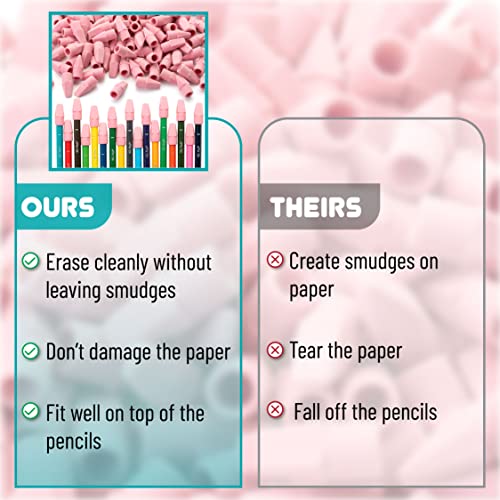 Image of Mr. Pen- Pencil Top Erasers, 120 Pack, Pink, Latex-Free | No-Smudge Cap Pencil Erasers for Precise Erasing, Kids, Teachers, Studying Supplies