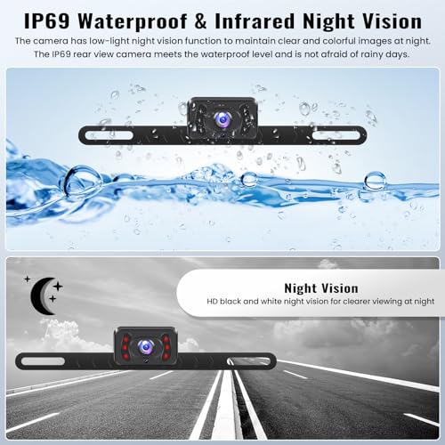 Image of Wireless Backup Camera for Car with 5 inch Monitor Easy Setup IR Night Vision IP69 Waterproof License Plate Reverse Camera DIY Parking Lines Rear View Camera System for Car Truck SUV Pickup Van