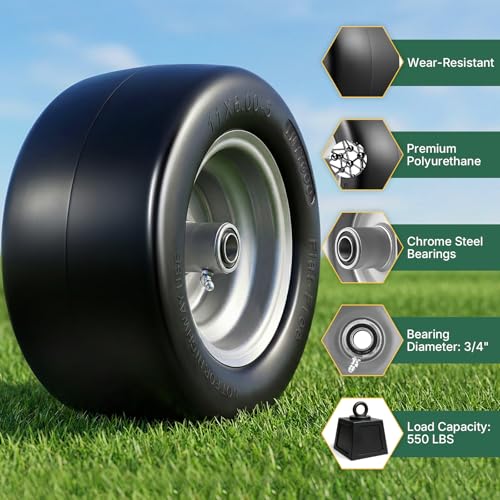 MYYGOO 11x6.00-5 Flat Free Tire and Wheel, Universal 3/4", 5/8" and 1/2" Bearings, 2 Pack Rubber Riding Lawn Mower Tire with Rim, 6"-8" Centered Hub, Gray by LMYYGOO - Image 3