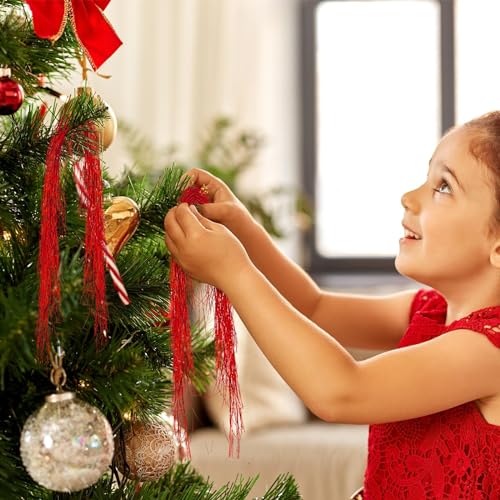 Carámbanos de oropel rojo para árbol de Navidad decoración de aluminio brillante para fiestas y bodas 5