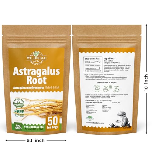 Image of WILDFIELD HERBS 50 Bags Astragalus Root Herbal Tea - 50 Tea Bags 1.5g Astragalus Root Huang Qi