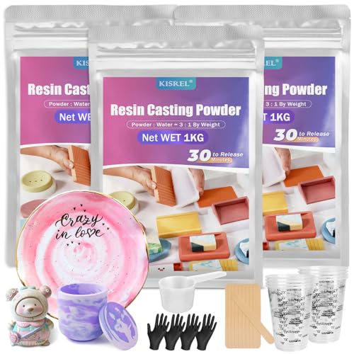 Resin Casting Powder 3000g (Packaging Upgrade) 20~30 Minutes Demold Water Activated Plaster Powder for Craft Casting Easy Mixing and Self Leveling