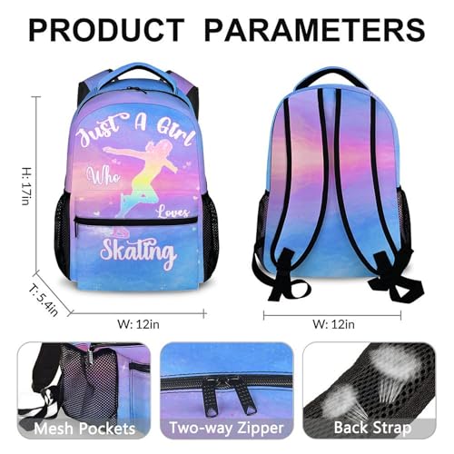 Backpack for Girls - 17 Inch Lightweight Skating Backpacks Gift for Kids School - Pink Skating Bookbag for Kindergarten Preschool Primary3