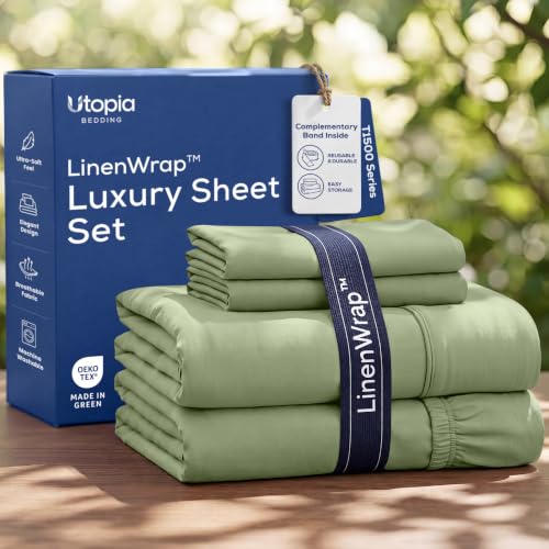 Image of Utopia Bedding Queen Sheet Set 4 Piece Soft Sheets - Sage
